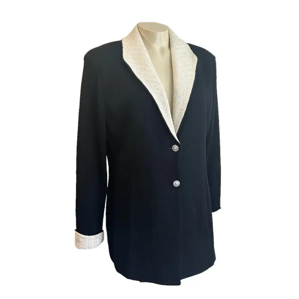 St. JOHN evening Santana knit Black sequins blazer sz 14 made in USA